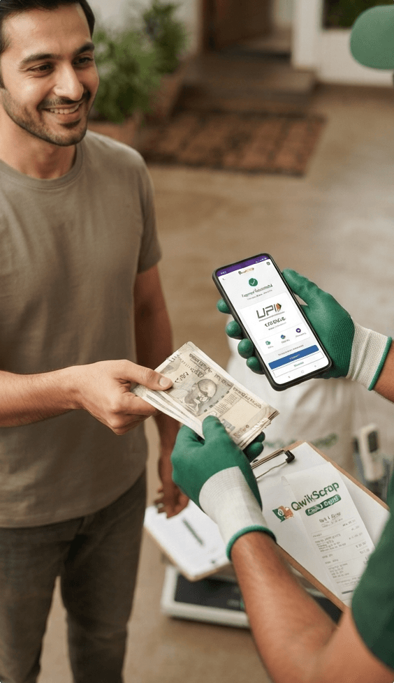 Cash or UPI payment handed over on the spot