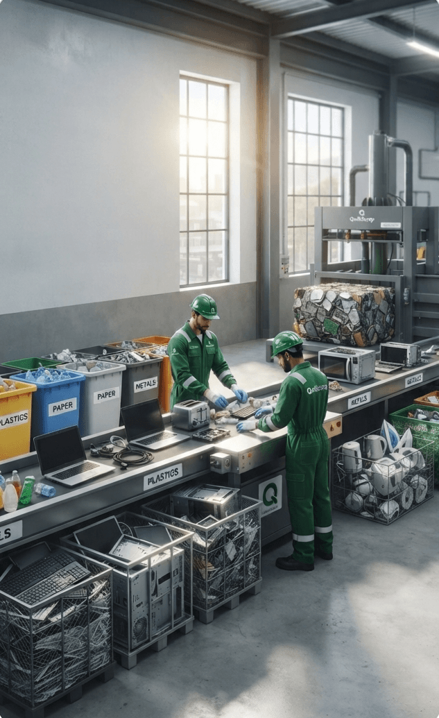 Scrap material being processed at a certified recycling facility